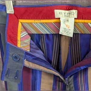 NWOT Etro Multicolored Striped Silk Taffeta Pants Size 38